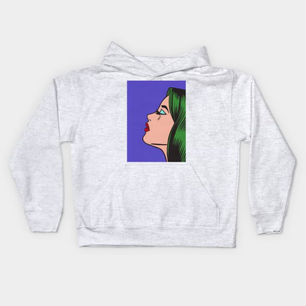 Green Hair Comic Girl Kids Hoodie by turddemon